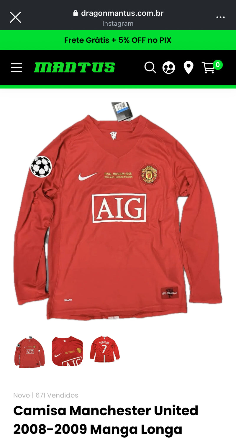 Camisa manga longa Manchester united Cr7 vermelha